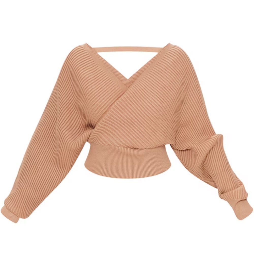Peach Knit Sweater Cut Out Open Back Kimono Wrap Cropped Top Pretty Little Thing